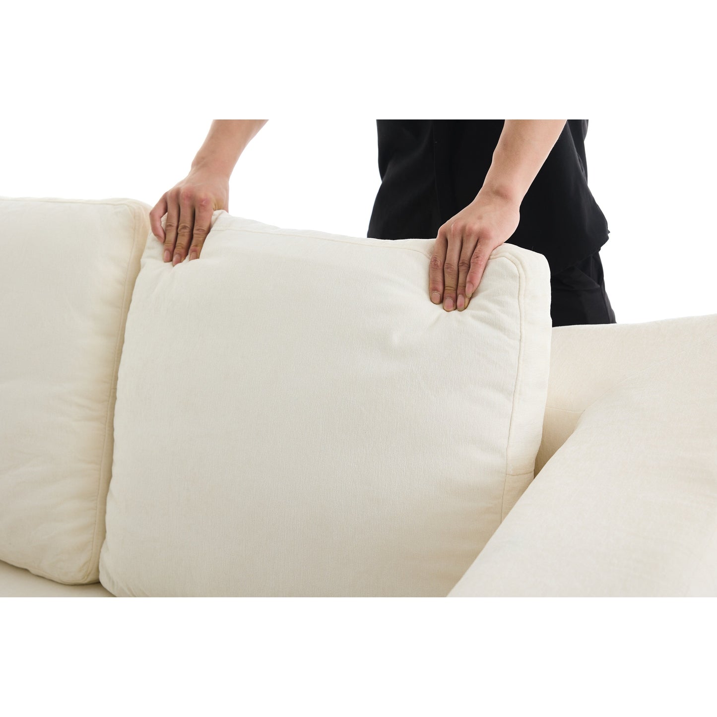 White Chenille Loveseat Fold-Out Floor Sofa Bed