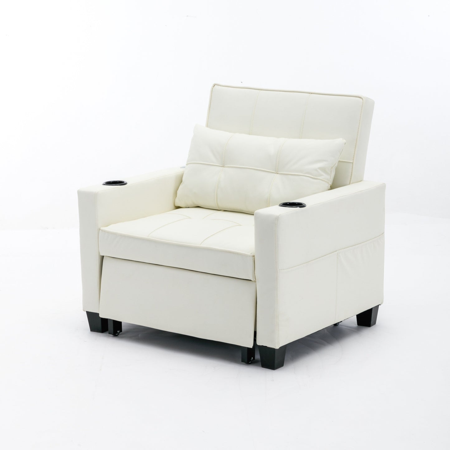 White Faux Leather Convertible Sofa Bed with USB Ports