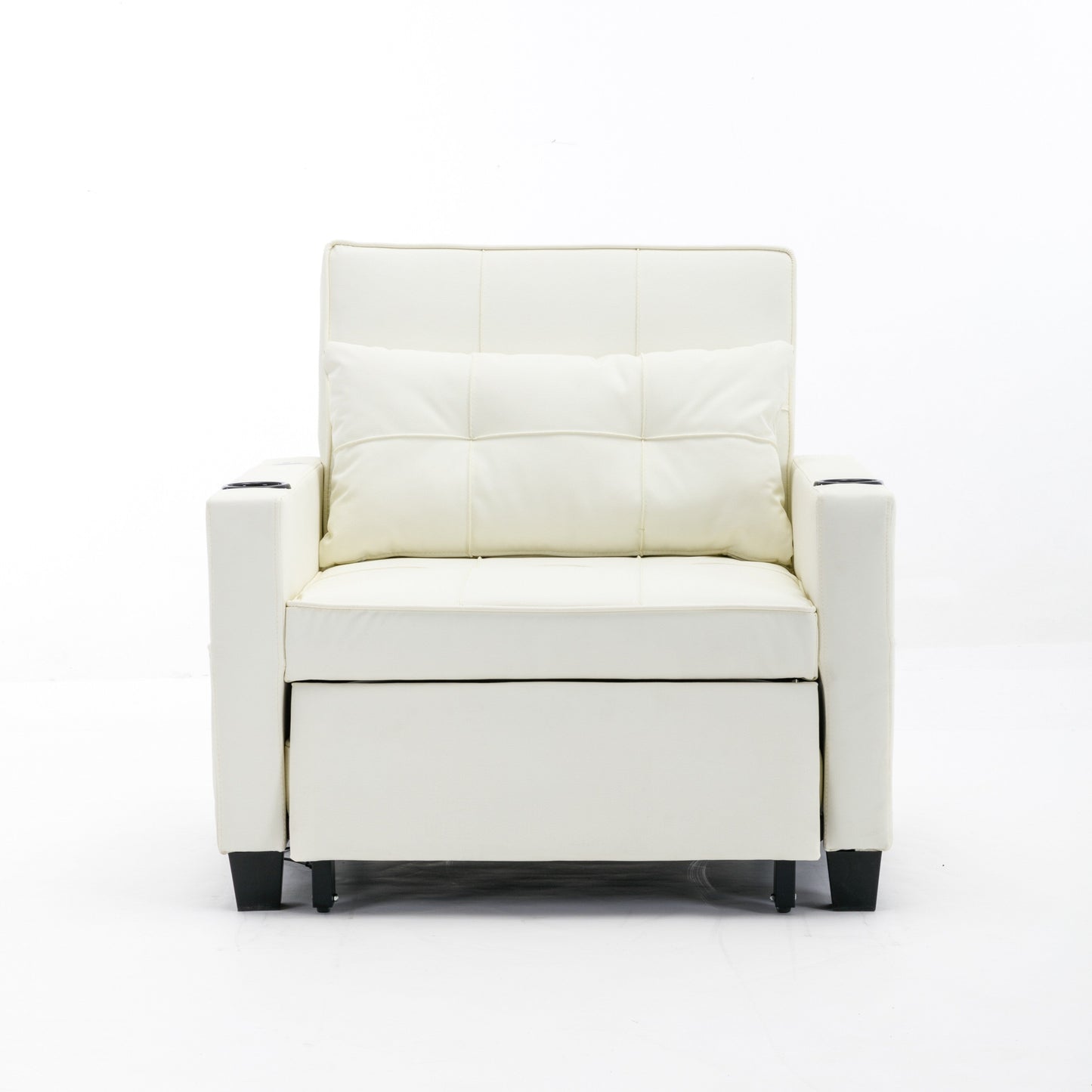 White Faux Leather Convertible Sofa Bed with USB Ports