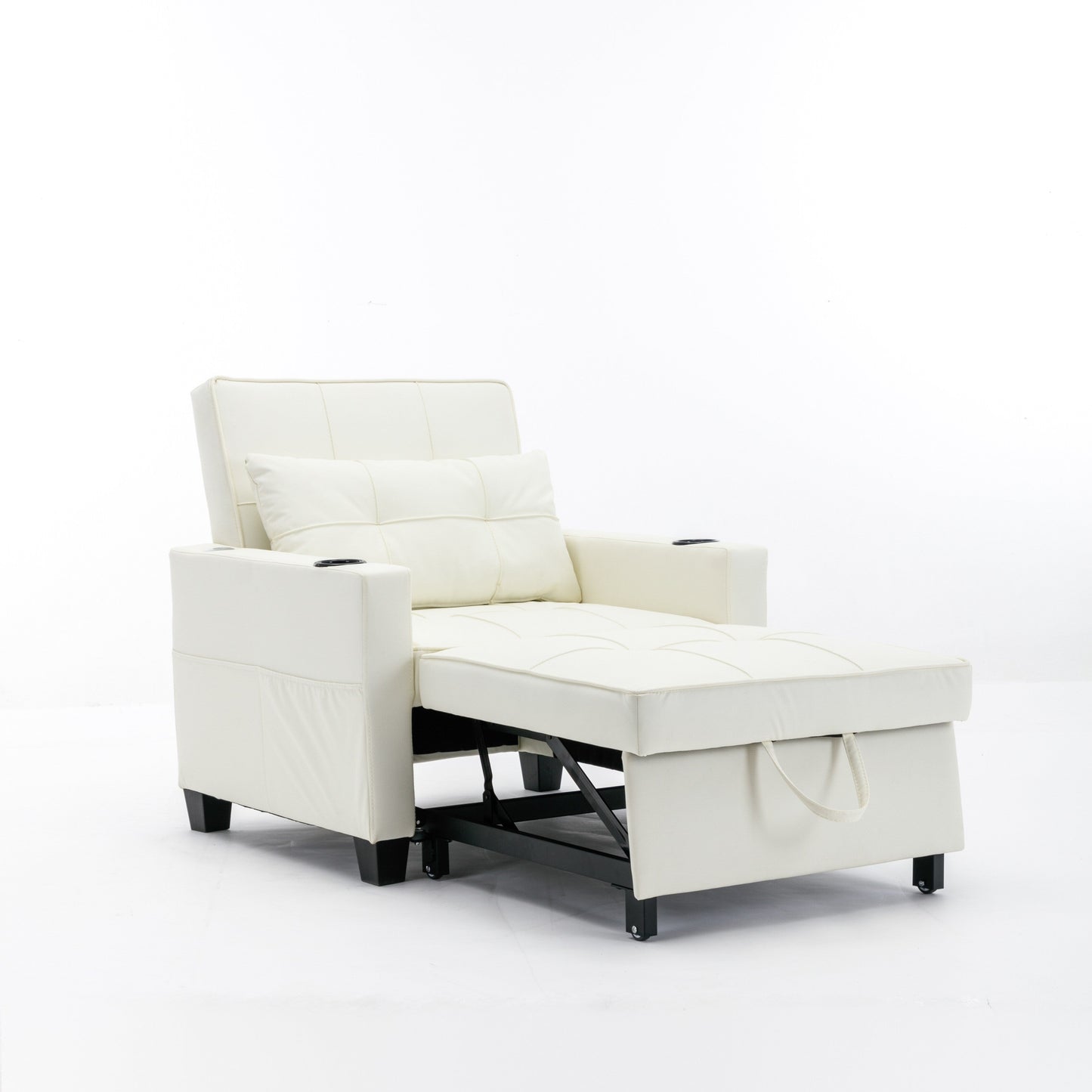 White Faux Leather Convertible Sofa Bed with USB Ports