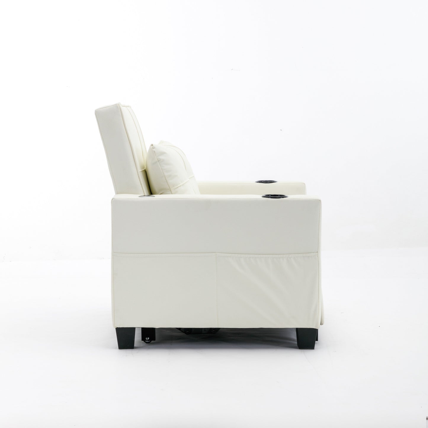 White Faux Leather Convertible Sofa Bed with USB Ports
