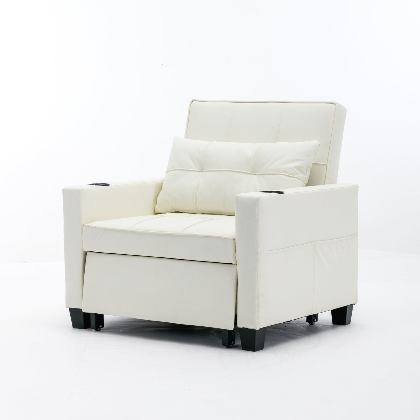 White Faux Leather Convertible Sofa Bed with USB Ports