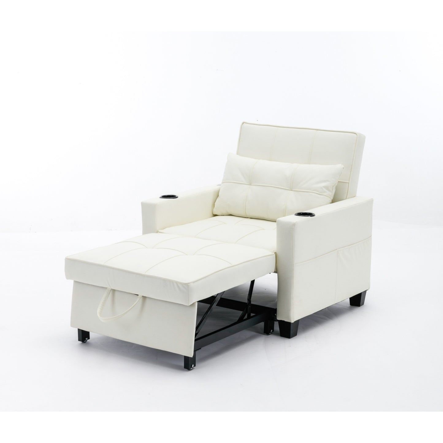 White Faux Leather Convertible Sofa Bed with USB Ports