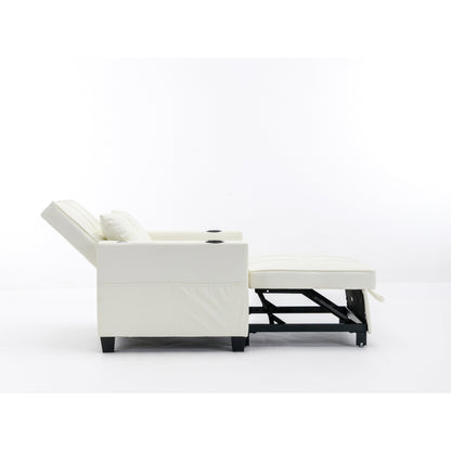 White Faux Leather Convertible Sofa Bed with USB Ports