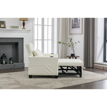 White Faux Leather Convertible Sofa Bed with USB Ports