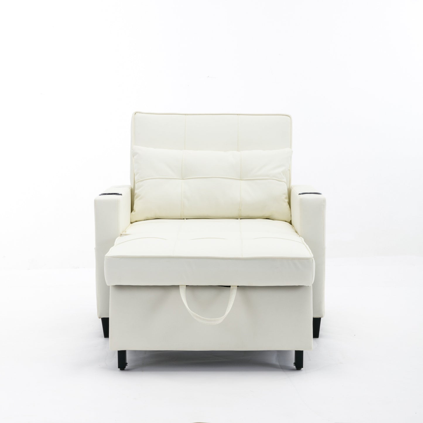 White Faux Leather Convertible Sofa Bed with USB Ports