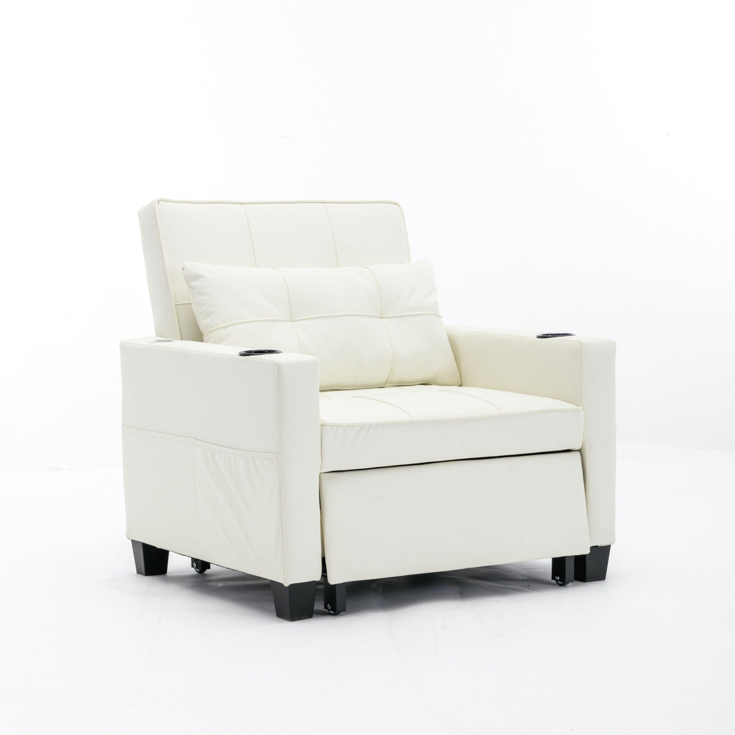 White Faux Leather Convertible Sofa Bed with USB Ports