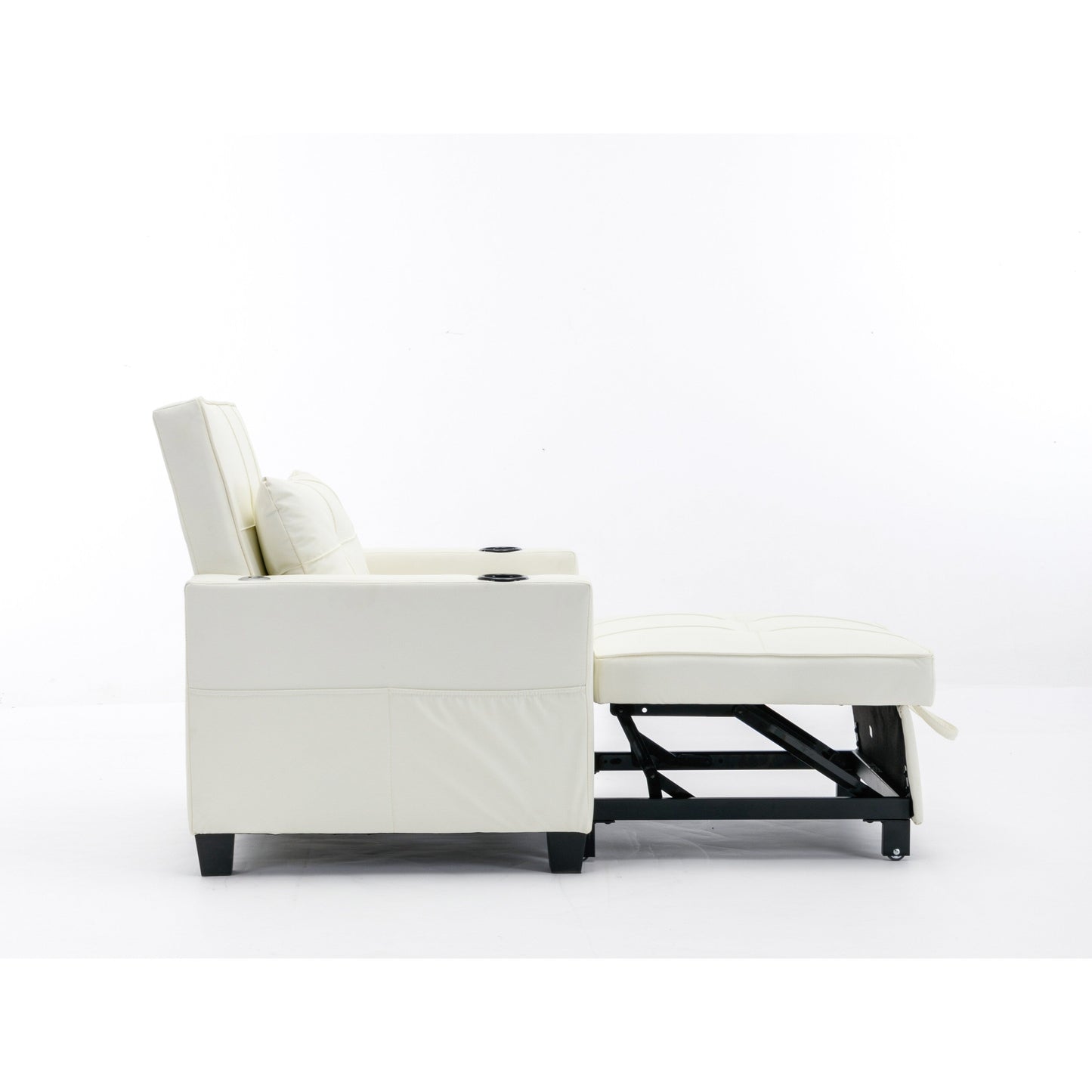 White Faux Leather Convertible Sofa Bed with USB Ports