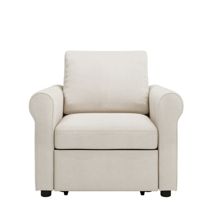 White Modern 34 3-in-1 Linen Convertible Single Sofa Bed with Adjust Backrest for Living Room