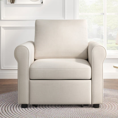 White Modern 34 3-in-1 Linen Convertible Single Sofa Bed with Adjust Backrest for Living Room