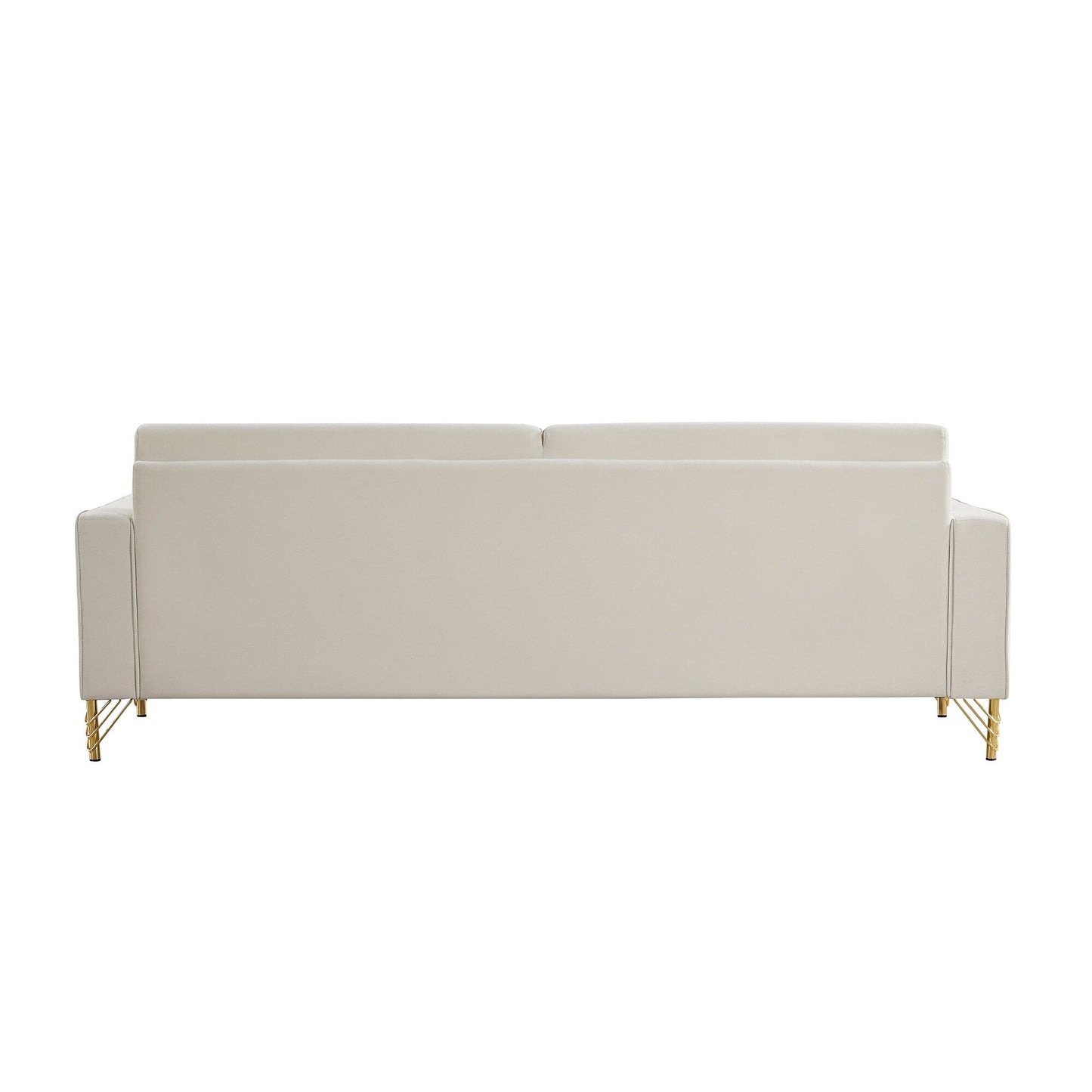 White Modern 85.44 Velvet Upholstered Loveseat Sofa with Gold Legs and Pillows for Living Room