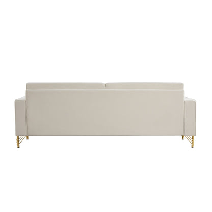 White Modern 85.44 Velvet Upholstered Loveseat Sofa with Gold Legs and Pillows for Living Room