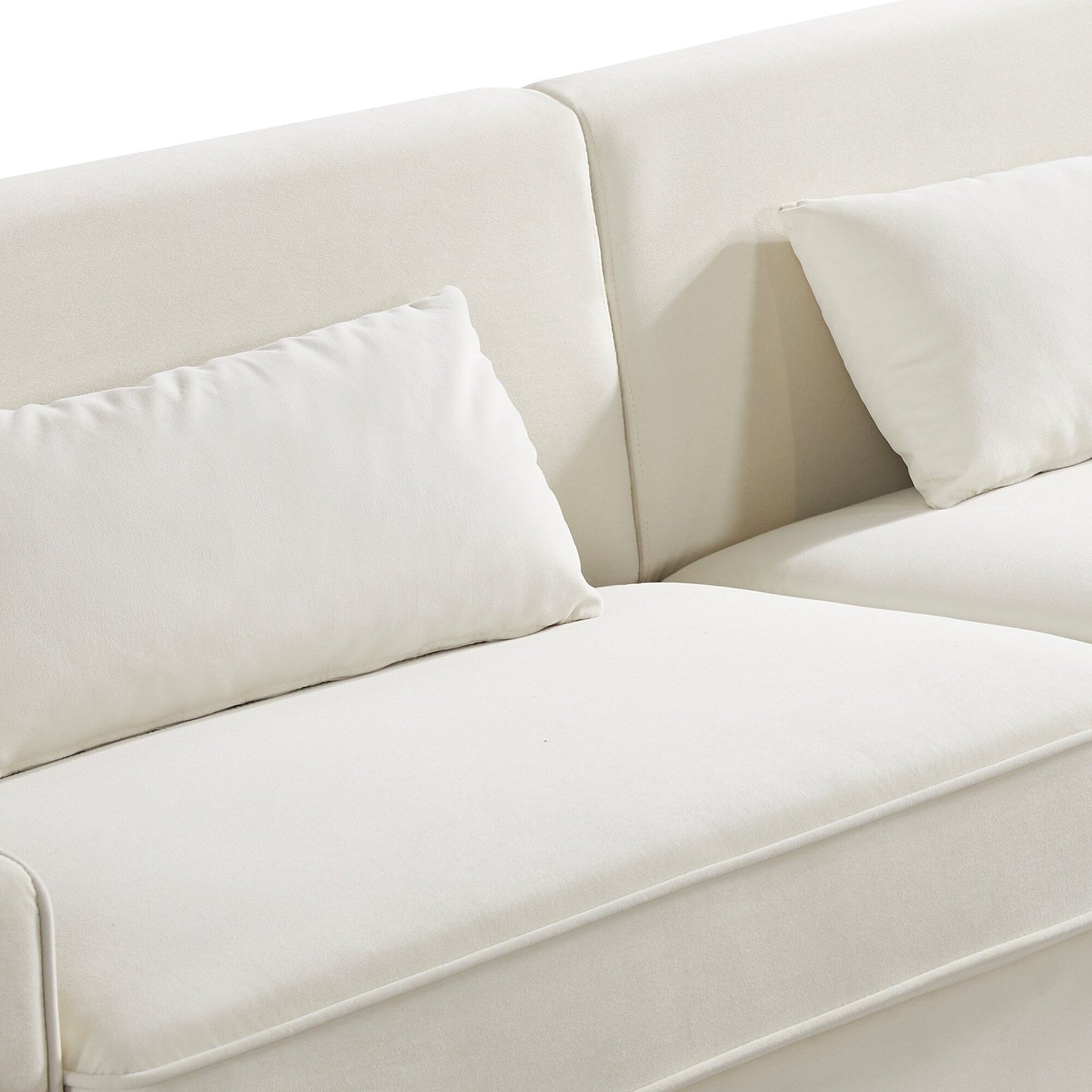 White Modern 85.44 Velvet Upholstered Loveseat Sofa with Gold Legs and Pillows for Living Room