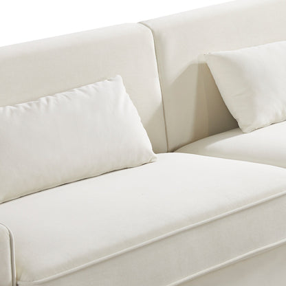 White Modern 85.44 Velvet Upholstered Loveseat Sofa with Gold Legs and Pillows for Living Room