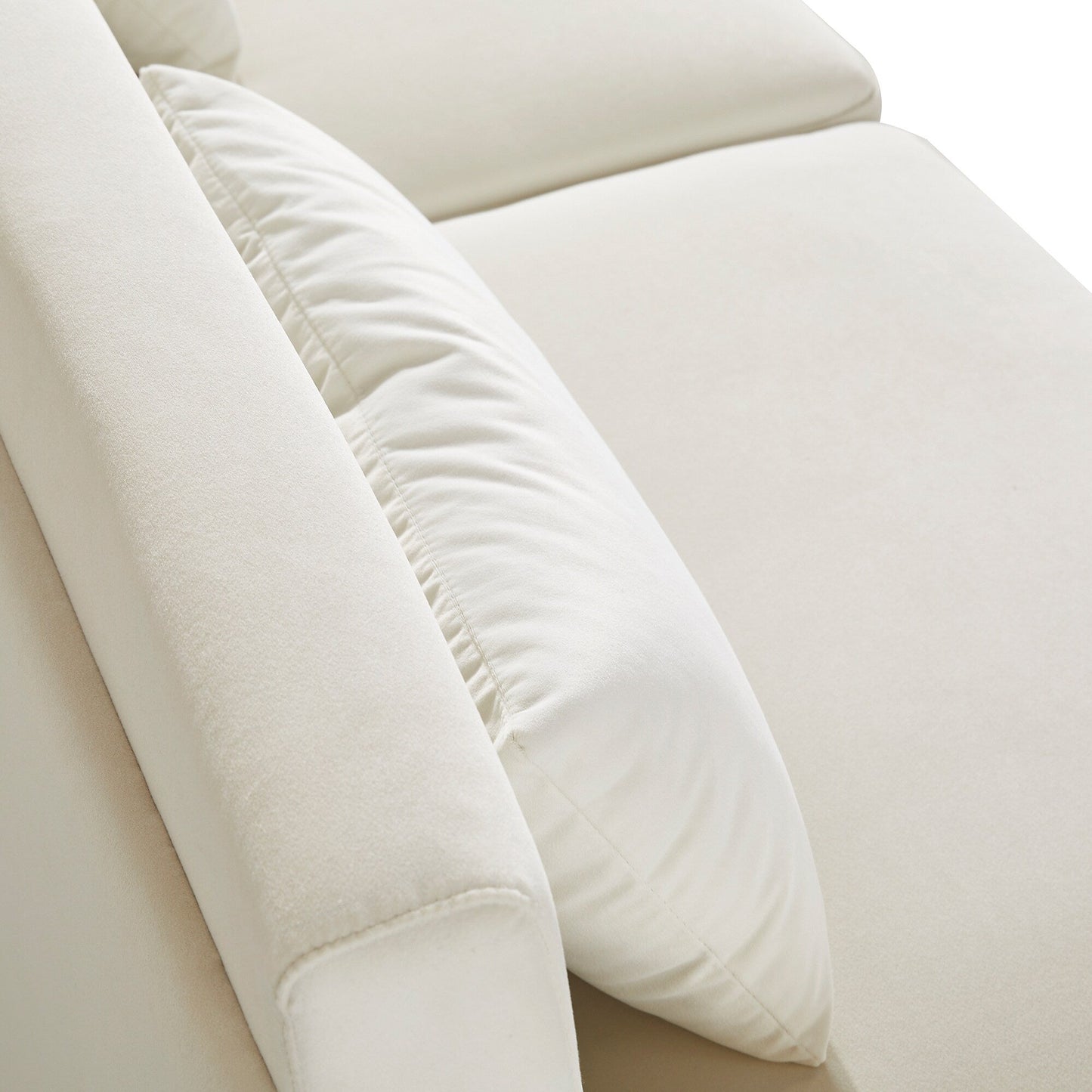 White Modern 85.44 Velvet Upholstered Loveseat Sofa with Gold Legs and Pillows for Living Room
