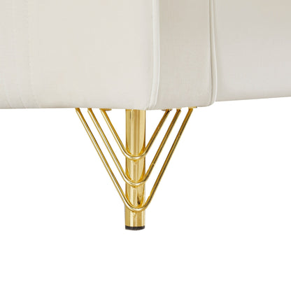 White Modern 85.44 Velvet Upholstered Loveseat Sofa with Gold Legs and Pillows for Living Room