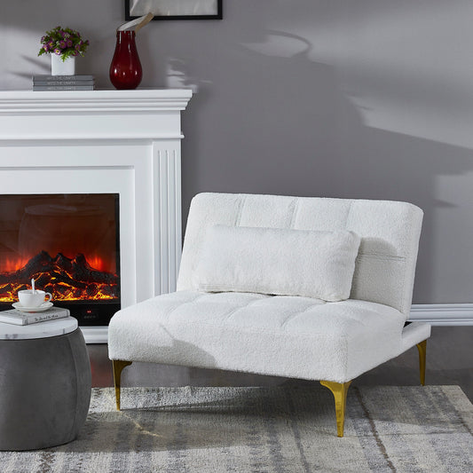 White Teddy Chenille Single Modular Sofa Bed with Solid Wood Frame for Living Room
