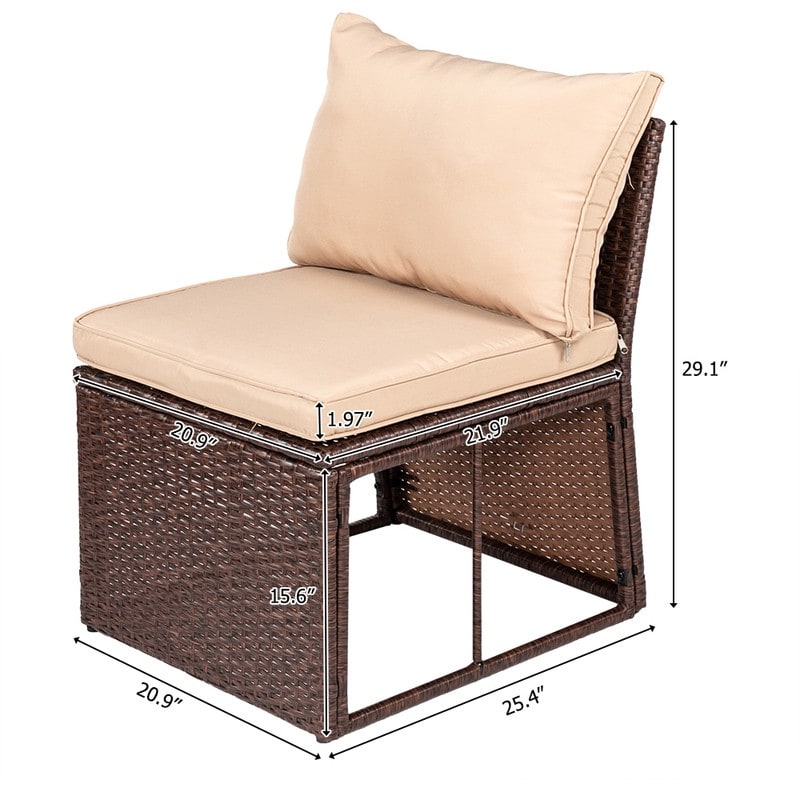 Wicker 9 - Person Outdoor Dining Conversation Set with Cushions