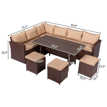 Wicker 9 - Person Outdoor Dining Conversation Set with Cushions