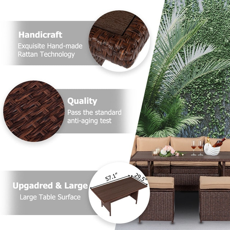 Wicker 9 - Person Outdoor Dining Conversation Set with Cushions