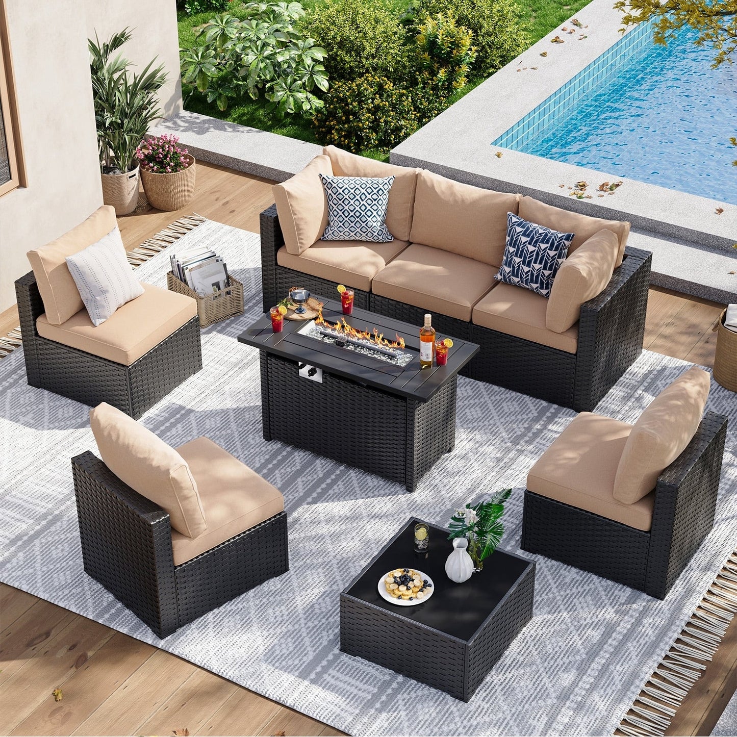 Wicker Rattan Patio Sectional Sofa Set
