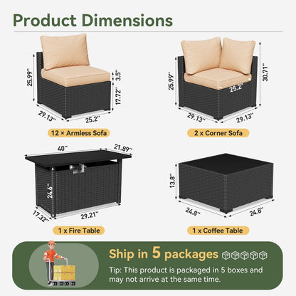 Wicker Rattan Patio Sectional Sofa Set
