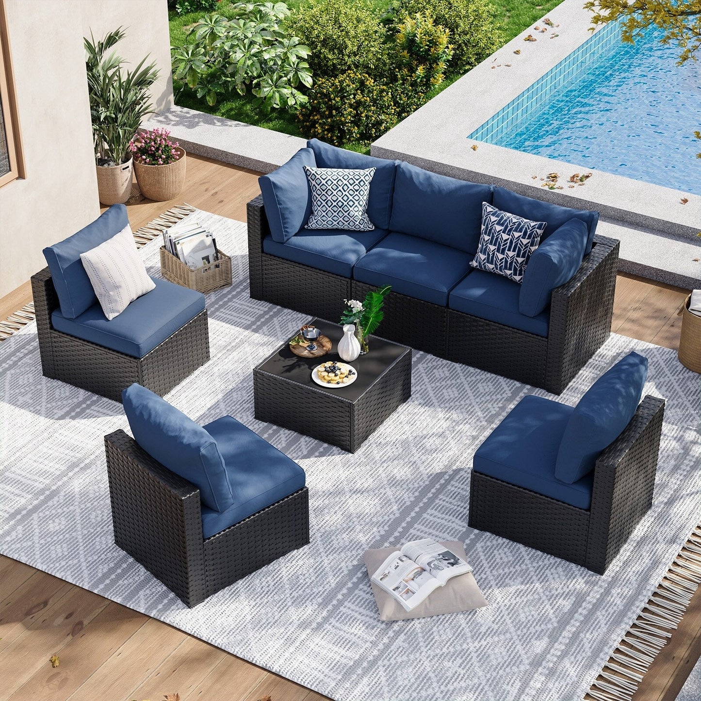 Wicker Rattan Patio Sectional Sofa Set