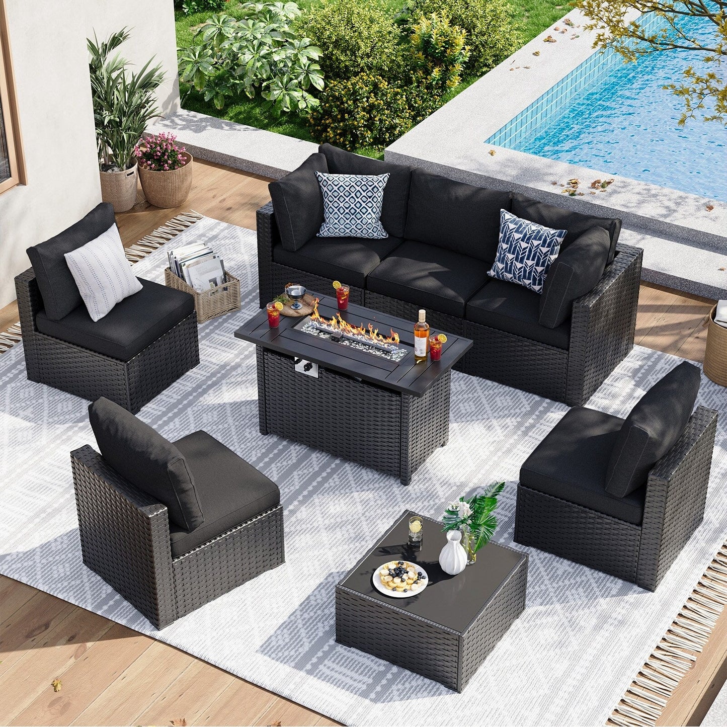 Wicker Rattan Patio Sectional Sofa Set