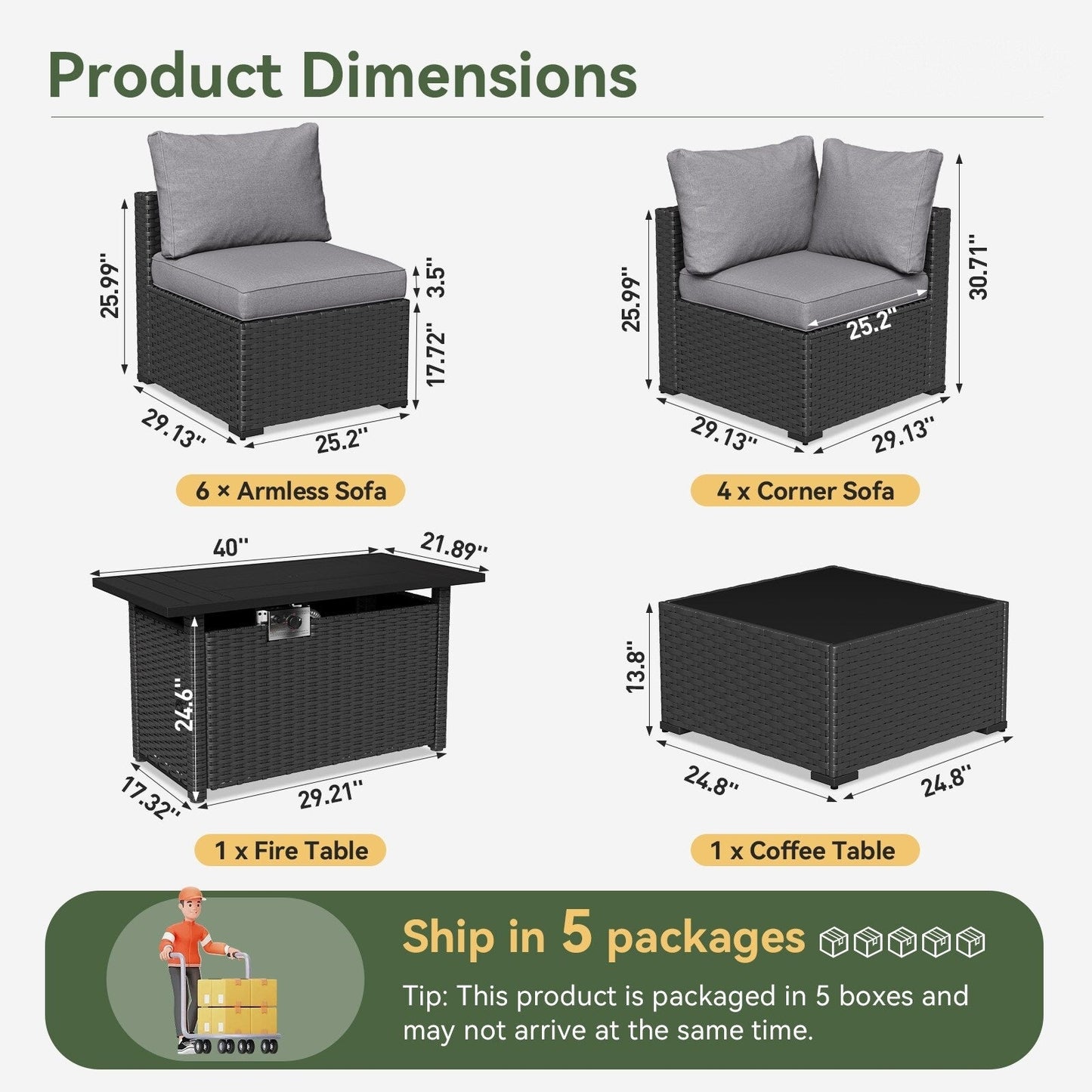 Wicker Rattan Patio Sectional Sofa Set