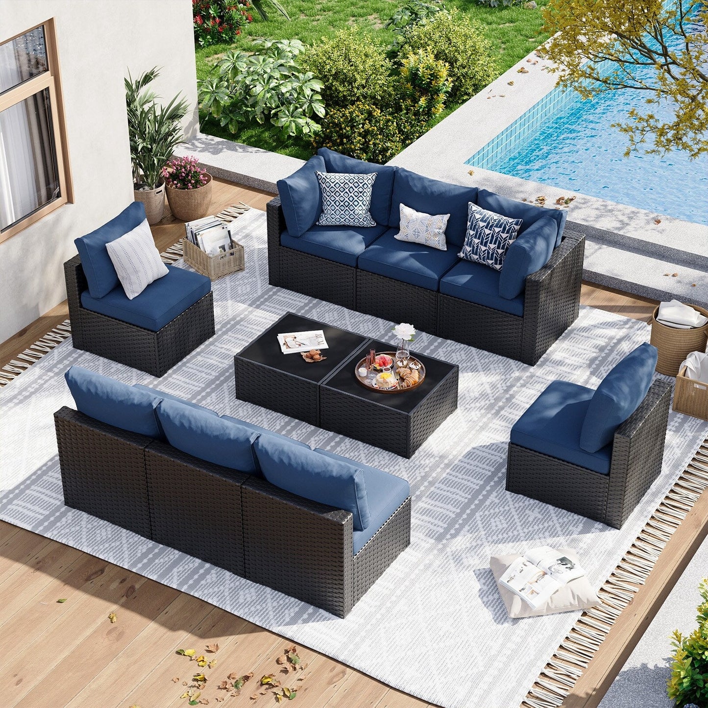 Wicker Rattan Patio Sectional Sofa Set