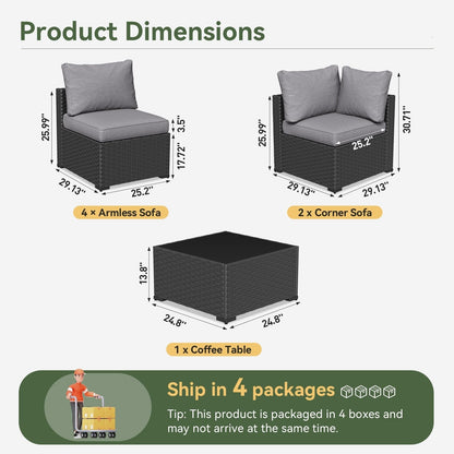 Wicker Rattan Patio Sectional Sofa Set