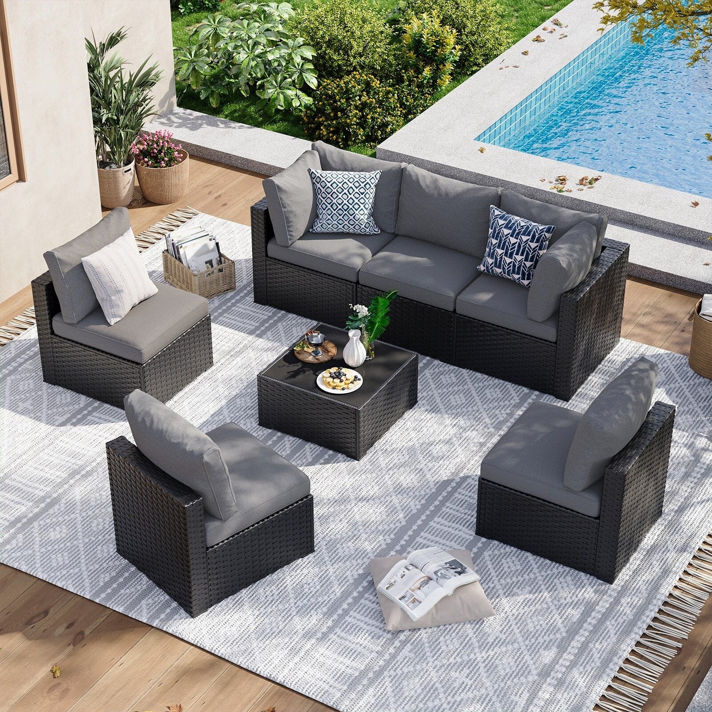 Wicker Rattan Patio Sectional Sofa Set