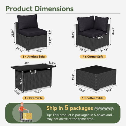 Wicker Rattan Patio Sectional Sofa Set