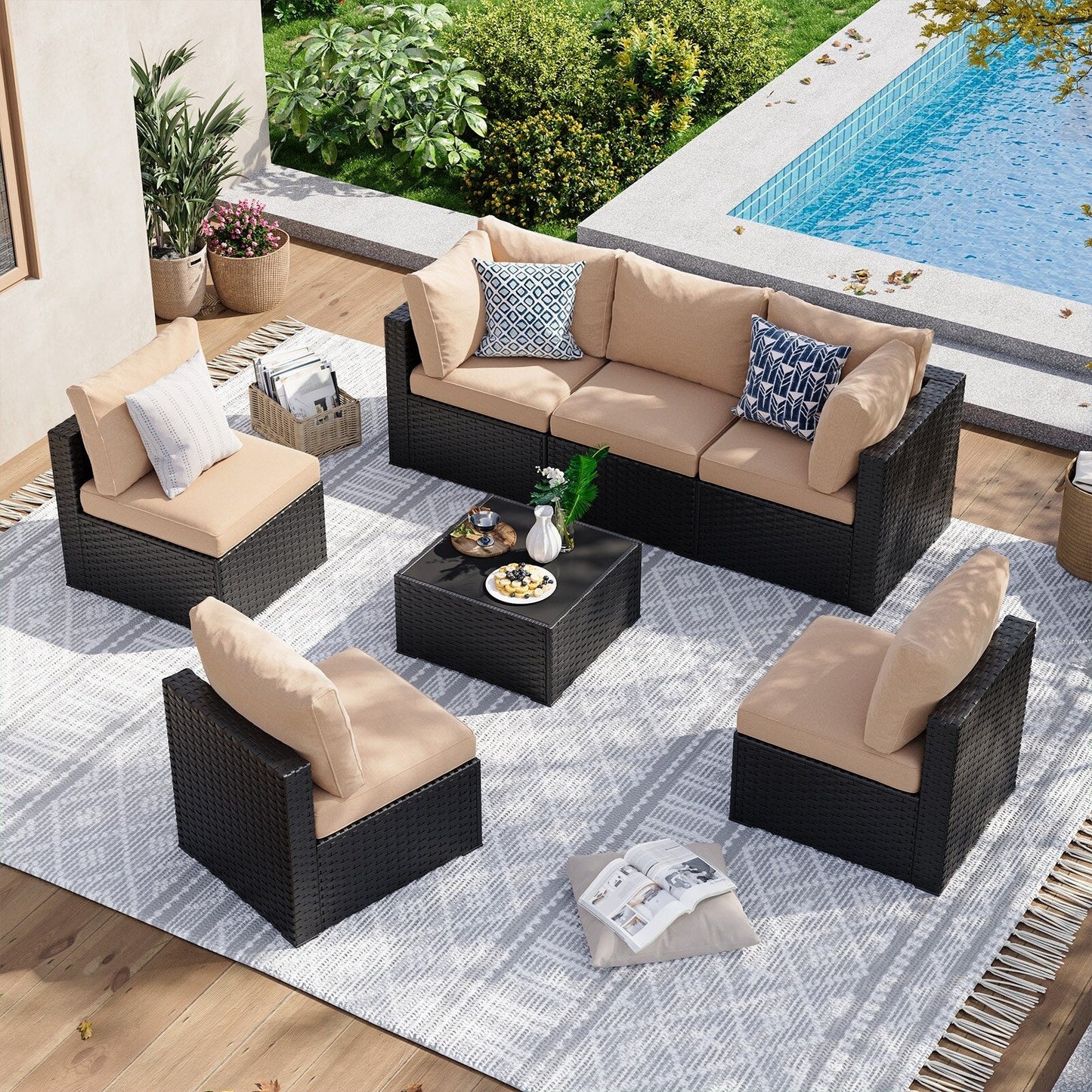 Wicker Rattan Patio Sectional Sofa Set