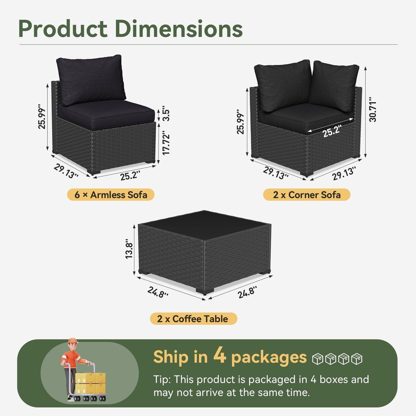 Wicker Rattan Patio Sectional Sofa Set