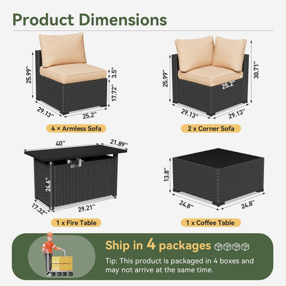 Wicker Rattan Patio Sectional Sofa Set