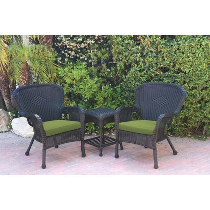 Windsor Black Wicker Chair And End Table Set with Chair Cushion