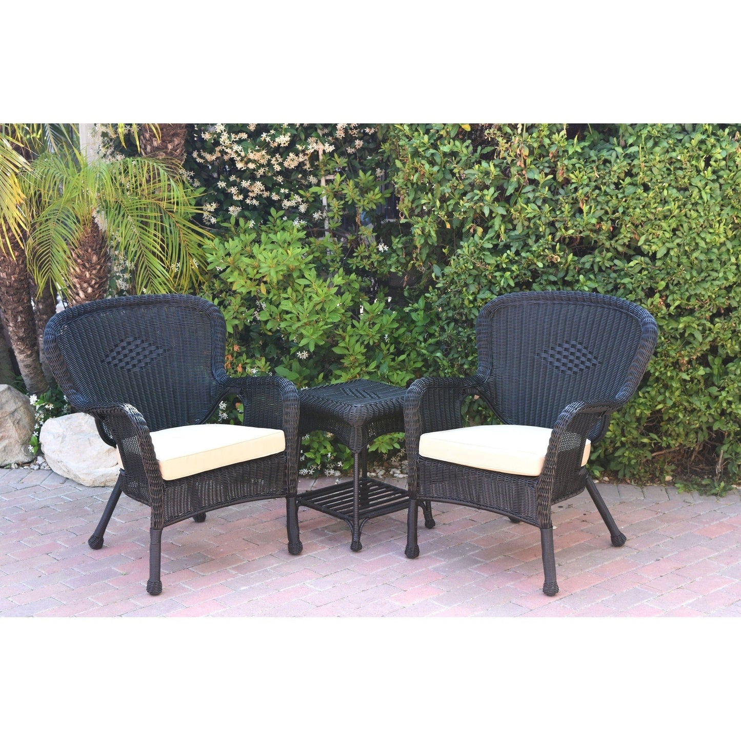 Windsor Black Wicker Chair And End Table Set with Chair Cushion