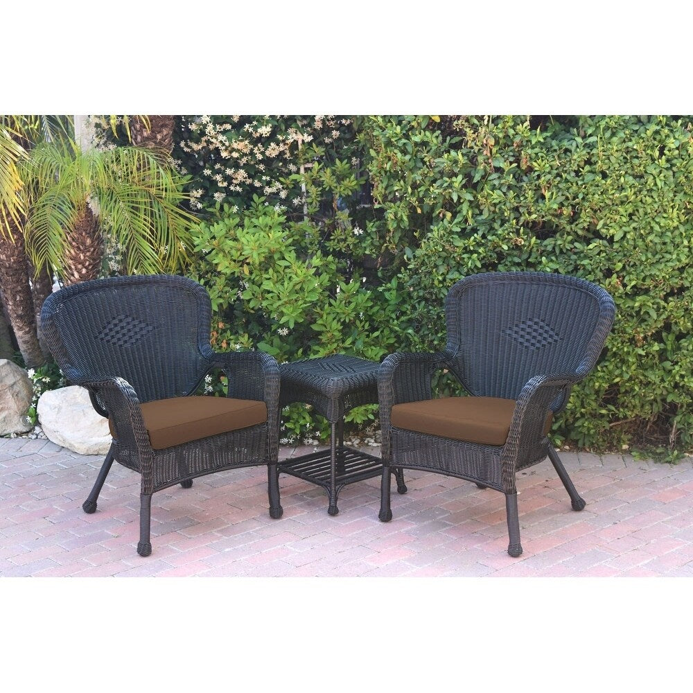 Windsor Black Wicker Chair And End Table Set with Chair Cushion
