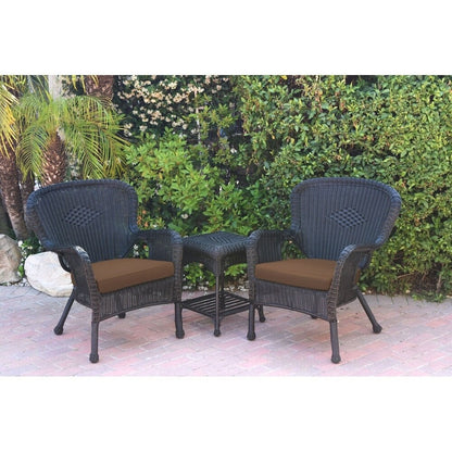 Windsor Black Wicker Chair And End Table Set with Chair Cushion