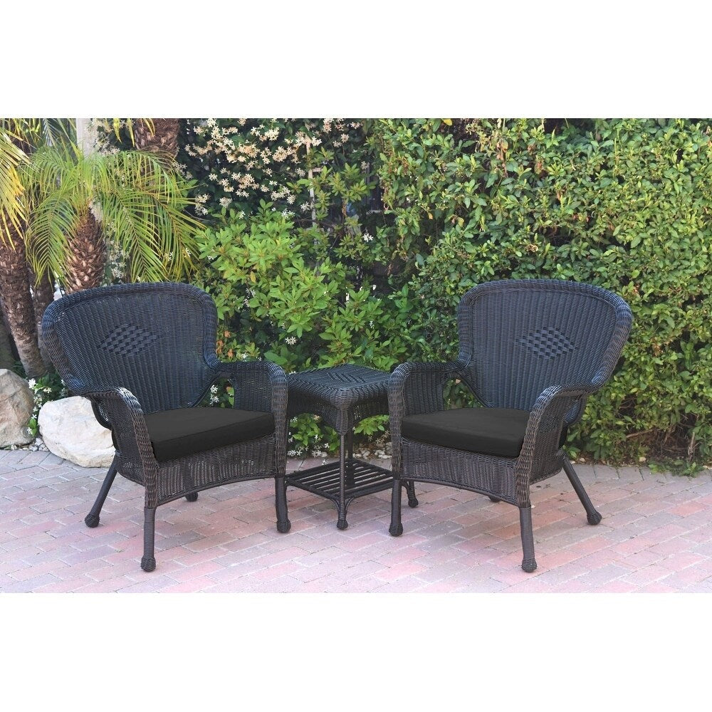 Windsor Black Wicker Chair And End Table Set with Chair Cushion