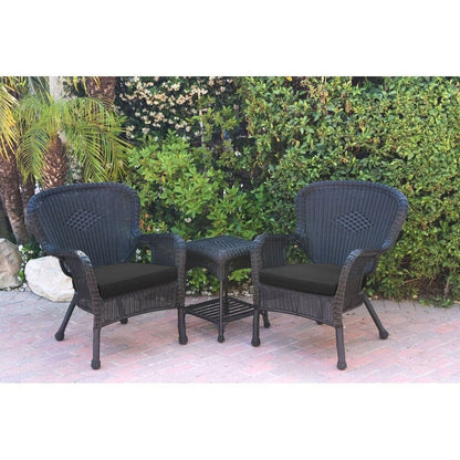 Windsor Black Wicker Chair And End Table Set with Chair Cushion