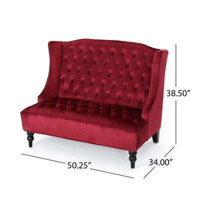 Wine Red 50.25 Velvet Button Tufted High Wingback Loveseat Sofa with Wood Legs for Living Room