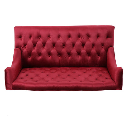 Wine Red 50.25 Velvet Button Tufted High Wingback Loveseat Sofa with Wood Legs for Living Room
