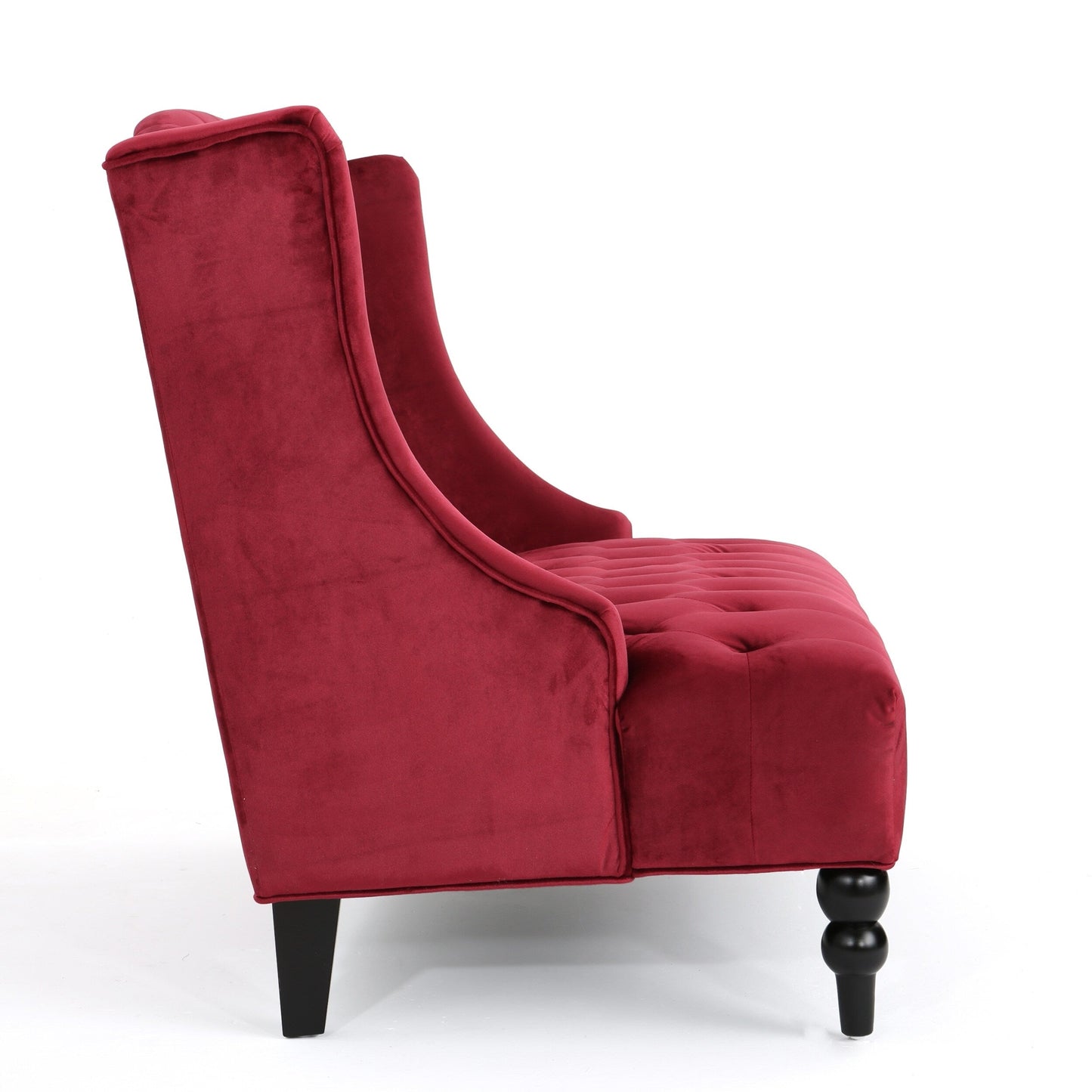 Wine Red 50.25 Velvet Button Tufted High Wingback Loveseat Sofa with Wood Legs for Living Room