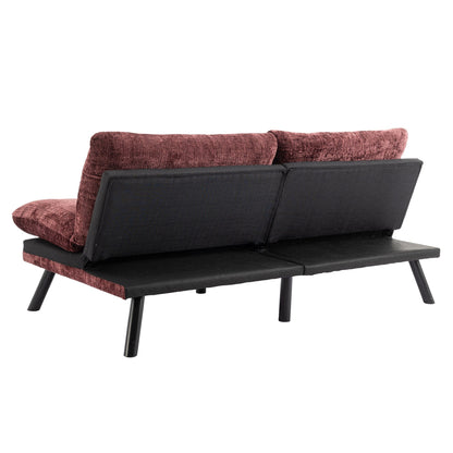 Wine Red 75.6 Chenille Convertible Loveseat Futon Sofa Bed with Metal Legs for Living Room