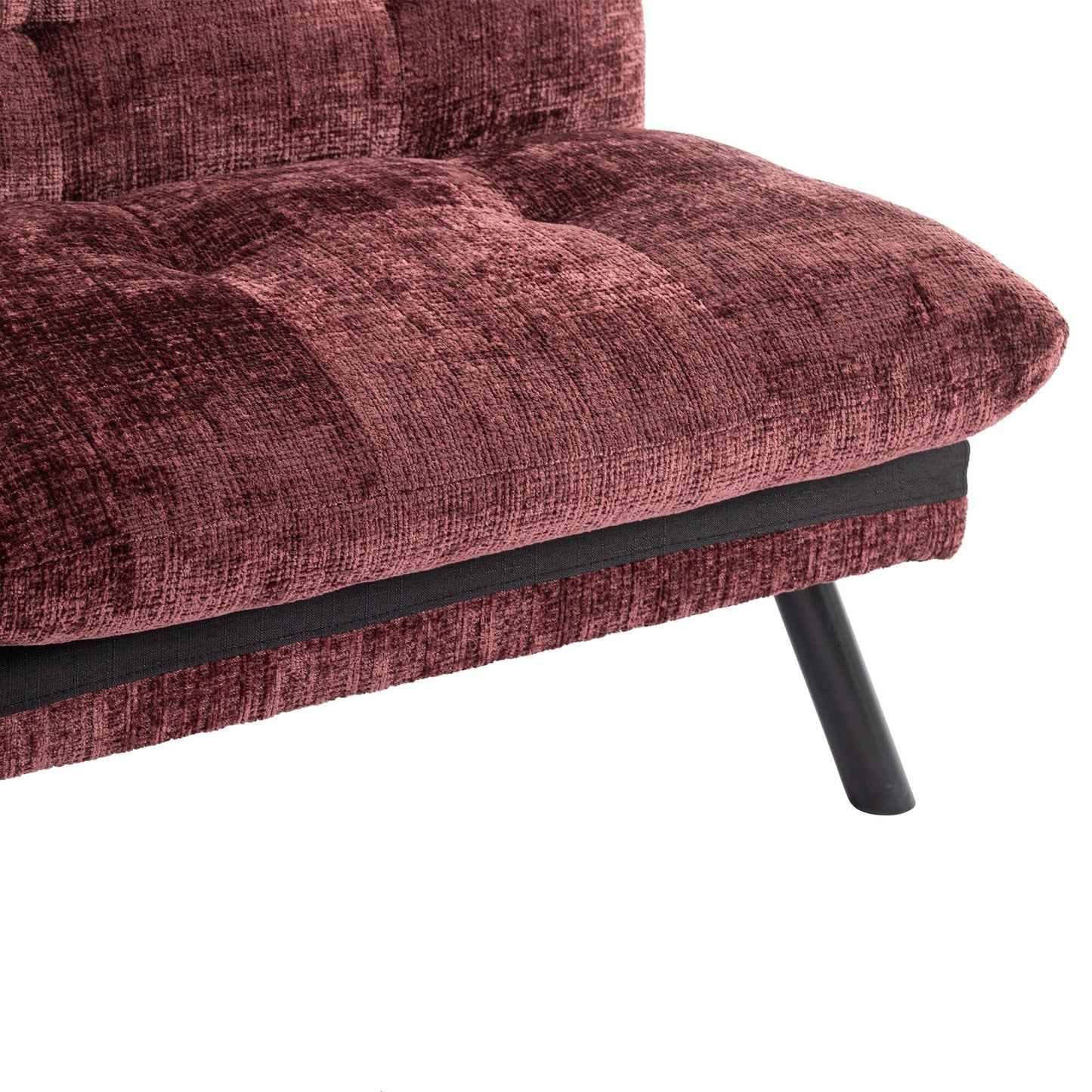 Wine Red 75.6 Chenille Convertible Loveseat Futon Sofa Bed with Metal Legs for Living Room