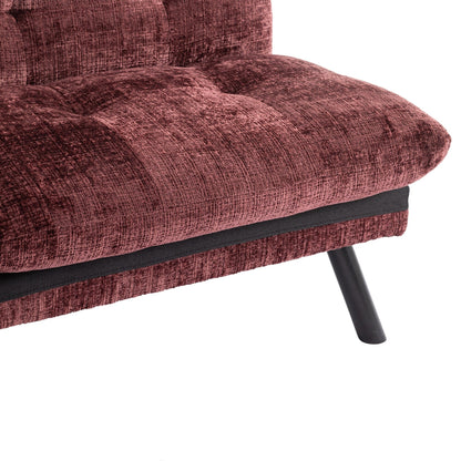 Wine Red 75.6 Chenille Convertible Loveseat Futon Sofa Bed with Metal Legs for Living Room