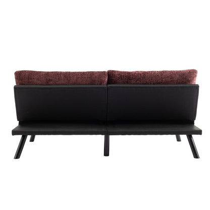 Wine Red 75.6 Chenille Convertible Loveseat Futon Sofa Bed with Metal Legs for Living Room
