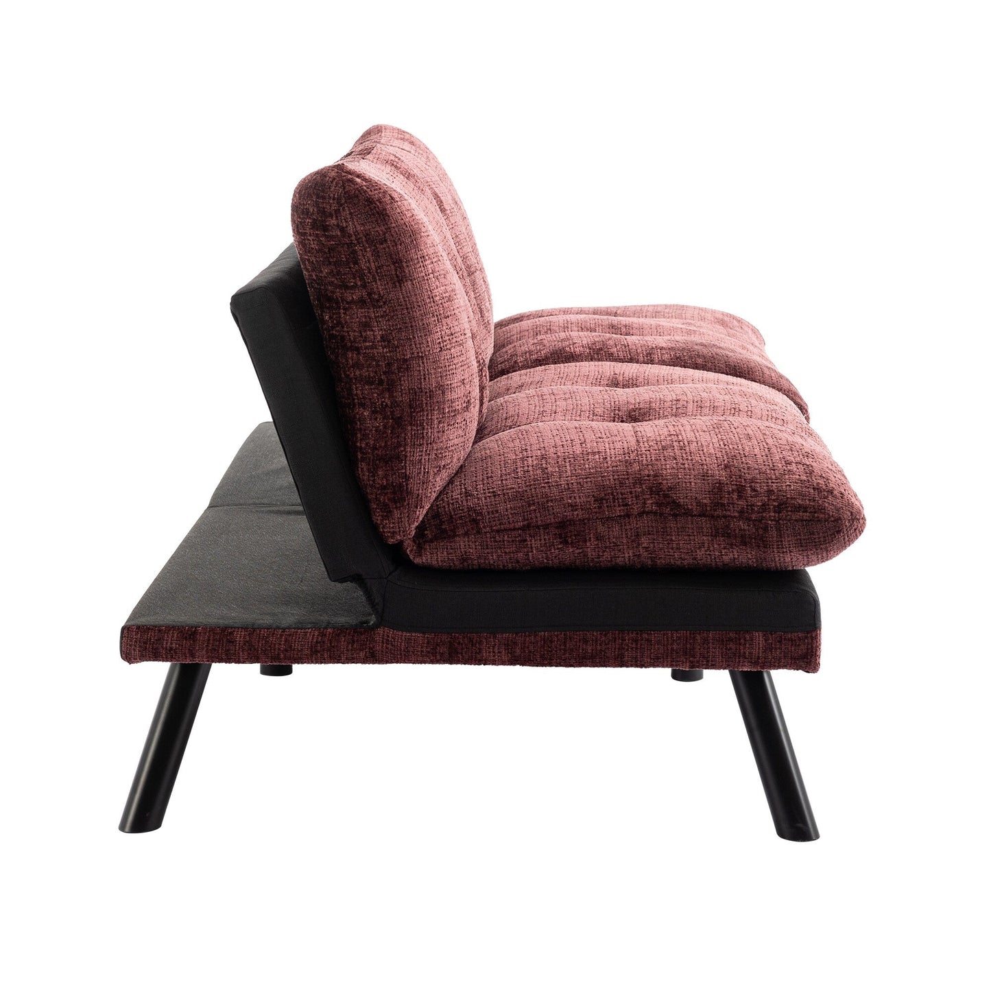 Wine Red 75.6 Chenille Convertible Loveseat Futon Sofa Bed with Metal Legs for Living Room